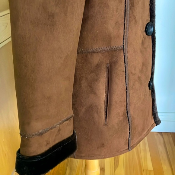 Vintage Tower by London Fog Brown Faux Suede Faux Fur Hooded Coat, Size S - Picture 5 of 16